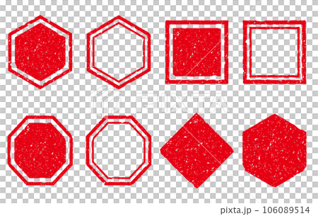 四角や多角形のかすれた和風はんこフレーム　赤 106089514