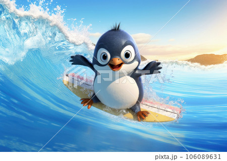 サーフィンを楽しむかわいいペンギン サーフィンを楽しむかわいいペンギン 106089631