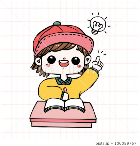 Back to School, Cute Student Boy with Bright Idea, cheerful vibrant and playful Cartoon Doodle 106089767