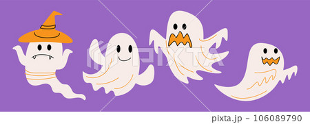 Set of cute Soul . Halloween cartoon characters . Doodle drawing style . Vector. Set of cute Soul . Halloween cartoon characters . Doodle drawing style . Vector. 106089790
