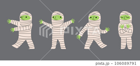 Set of cute Mummy . Halloween cartoon characters . Doodle drawing style . Vector. 106089791