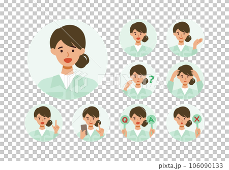 Illustration of a woman's upper body in work clothes with a smile 106090133