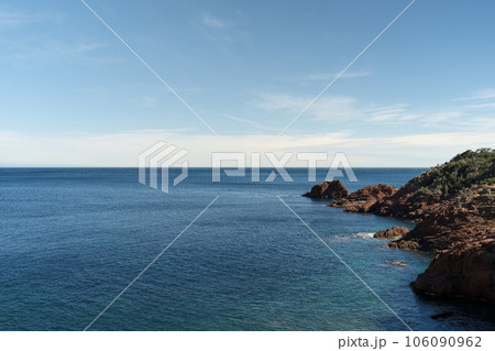 French Riviera coast with red rocks in Saint Raphael 106090962