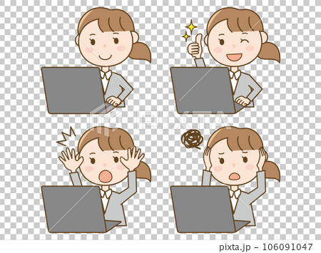 4 pose set of suit women working on a computer - Stock