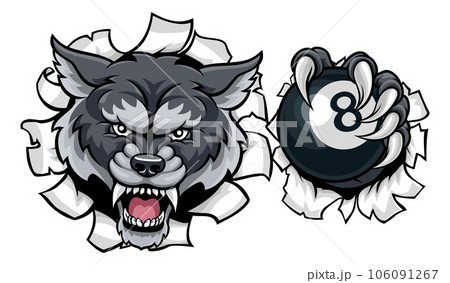 Wolf Angry Pool 8 Ball Billiards Mascot Cartoon 106091267