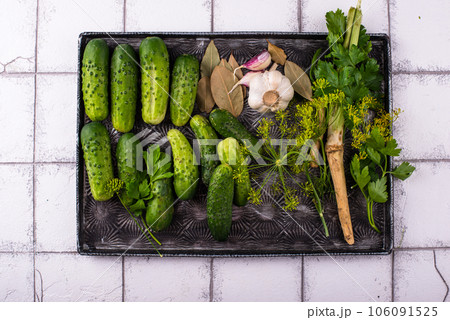Ingredients for pickled or marinated cucumber Ingredients for pickled or marinated cucumber 106091525