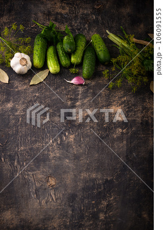 Ingredients for pickled or marinated cucumber 106091555