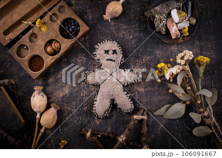 Voodoo doll. Black magic esoteric ritual. Voodoo doll. Black magic esoteric ritual. 106091667