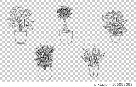 線画のお洒落な観葉植物のイラスト・インテリア・アイコンセット 線画のお洒落な観葉植物のイラスト・インテリア・アイコンセット 106092092
