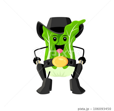 Cartoon Wild West chinese cabbage cowboy character. Farm ripe vegetable Wild West bandit cheerful personage, fresh cabbage western ranger or Texas cowboy isolated vector cute mascot with pistols Cartoon Wild West chinese cabbage cowboy character. Farm ripe vegetable Wild West bandit cheerful personage, fresh cabbage western ranger or Texas cowboy isolated vector cute mascot with pistols 106093450