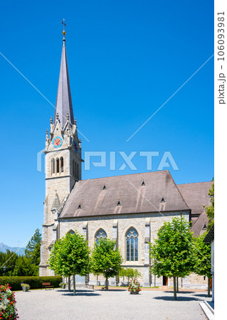 Cathedral of St. Florin, neo-gothic church in Vaduz, Liechtenstein Cathedral of St. Florin, neo-gothic church in Vaduz, Liechtenstein 106093981