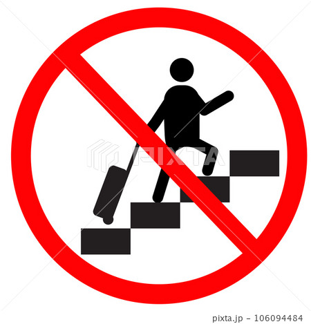 Trolleys are forbidden icon. Bulky bags are not allowed symbol. Prohibition sign. Escalator icon. flat style. Trolleys are forbidden icon. Bulky bags are not allowed symbol. Prohibition sign. Escalator icon. flat style. 106094484
