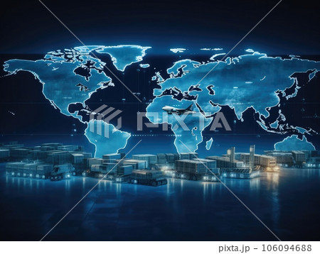 Logistics, cargo, and delivery industry concepts with package and service systems and a digital world map in the background. Generative AI 106094688