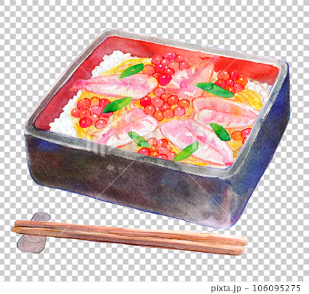 重箱のちらし寿司　お寿司　水彩イラスト 106095275