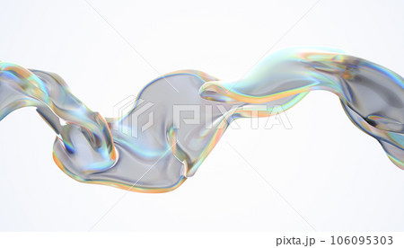 Transparent glossy glass ribbon. Curved wave in motion.  Transparent glossy glass ribbon. Curved wave in motion.  106095303