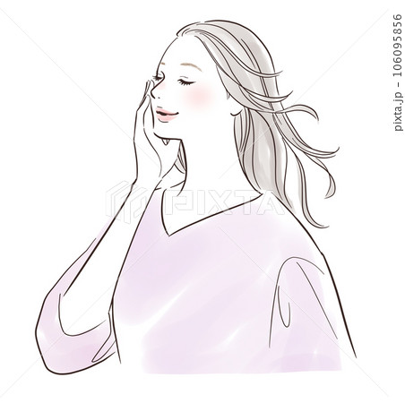 頰を触っているミドル世代の女性 106095856