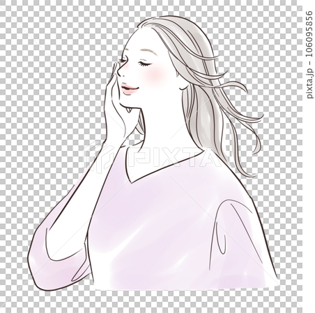 頰を触っているミドル世代の女性 106095856