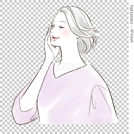 A middle-aged woman touching her cheeks 106095862