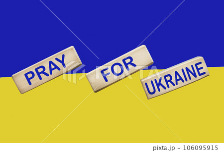 War between Ukraine and Russia. The flag of Ukraine and the symbol of victory. Freedom  106095915