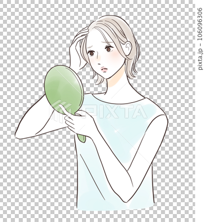 鏡を見て薄毛に悩むミドル世代の女性 鏡を見て薄毛に悩むミドル世代の女性 106096306