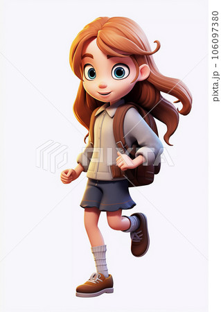 Cartoon Girl Going to School 106097380