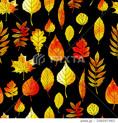 Watercolor autumn leaves and floral seamless pattern 106097465