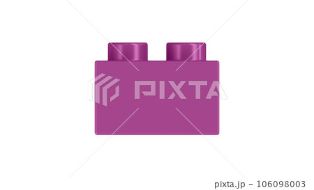 Heather Purple Lego Block Isolated on a White Background. Close Up View of a Plastic Children Game Brick for Constructors, Side View. High Quality 3D Rendering with a Work Path. 8K Ultra HD, 7680x4320 106098003