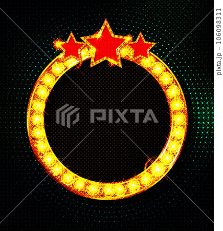 Round retro frame with light bulbs. vector illustration Round retro frame with light bulbs. vector illustration 106098311
