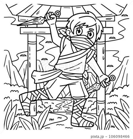 Ninja with Kunai Coloring Page for Kids Ninja with Kunai Coloring Page for Kids 106098466