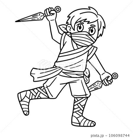Ninja with Kunai Isolated Coloring Page for Kids 106098744