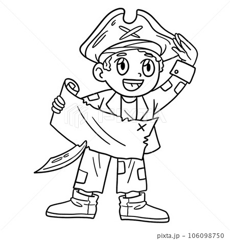 Pirate with Treasure Map Isolated Coloring Page 106098750