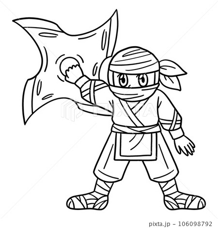 Ninja Grappling Hook Isolated Coloring Page - Stock Illustration