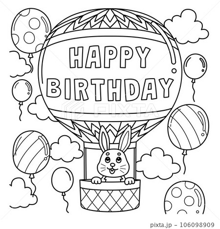 Happy Birthday Hot Air Balloon Coloring Page  106098909
