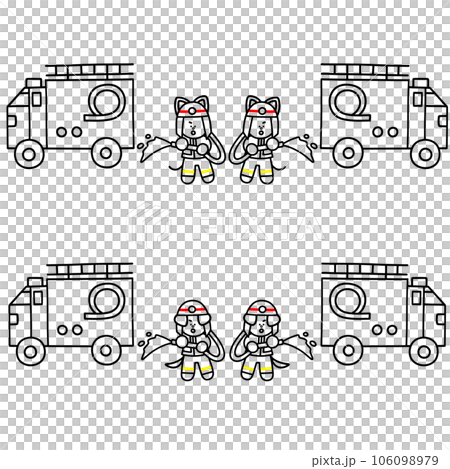 Fireman Nawanmaru and Nyanmaru line drawing set dog cat Fireman Nawanmaru and Nyanmaru line drawing set dog cat 106098979