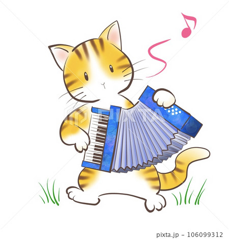 ネコが楽しそうにアコーディオンを弾いているイラスト ネコが楽しそうにアコーディオンを弾いているイラスト 106099312