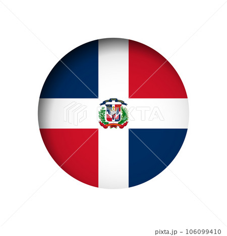 Dominican Republic flag - behind the cut circle paper hole with inner shadow. Dominican Republic flag - behind the cut circle paper hole with inner shadow. 106099410