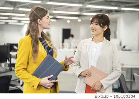 グローバルビジネス　会話をする日本人と外国人のビジネスウーマン 106100304