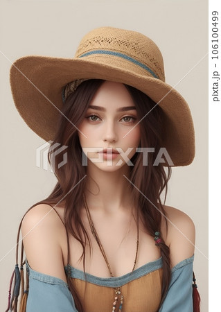 個性的で民族的なファッションの美しい女性 個性的で民族的なファッションの美しい女性 106100499