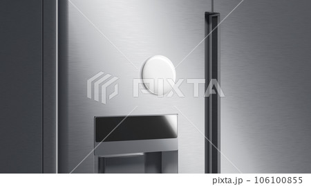Blank white round magnet on fridge mockup, side view Blank white round magnet on fridge mockup, side view 106100855