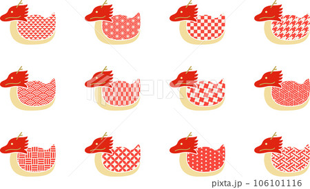 紅白の和柄の辰年のアイコンセット 106101116