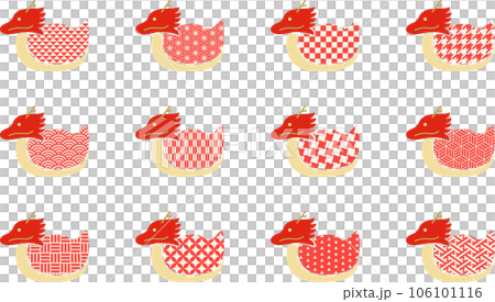 紅色和白色日本圖案龍年圖標集 106101116