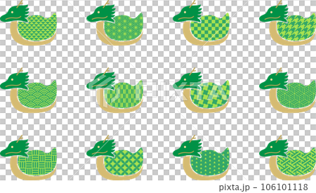 綠色和金色日本圖案的龍年圖標集 106101118