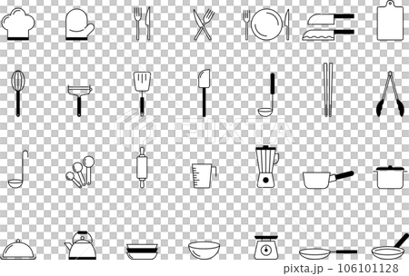 Black and white cooking utensil icon set (filled) 106101128