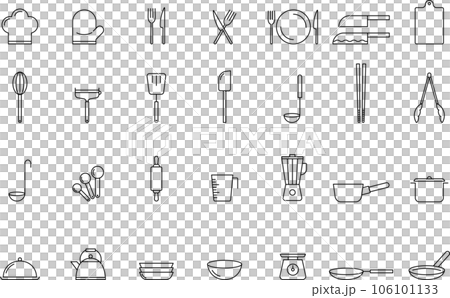 モノクロの料理線画のアイコンセット 106101133