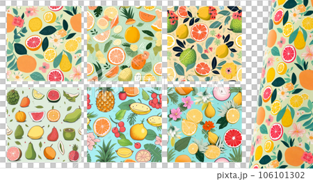 Colorful Tropical Fruits Seamless Patterns Set 106101302