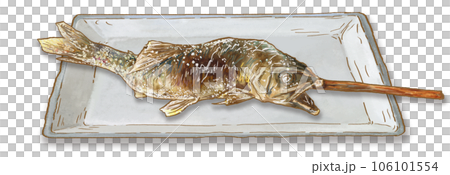 皿に乗った鮎の塩焼き_1匹 皿に乗った鮎の塩焼き_1匹 106101554