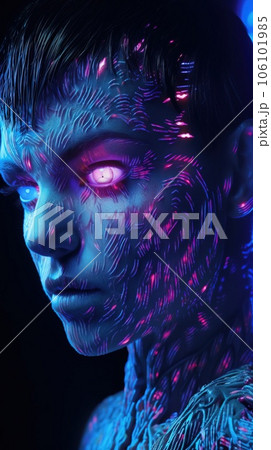 Portrait of a mystical fantasy bioluminescent neon woman. Glamorous fashionable lady. Generative AI Art. 106101985