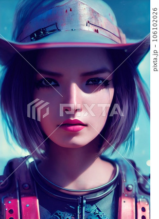 Abstract portrait of a female cowboy. Manly handsome cowboy. 3d rendering 106102026