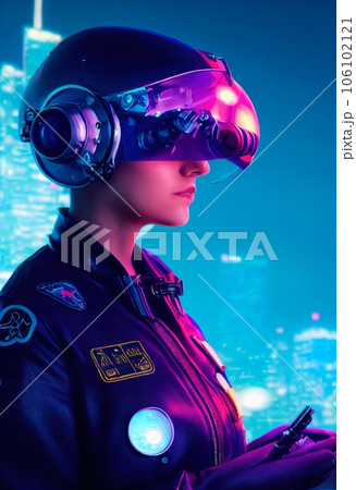 Portrait of a fictional futuristic female pilot in an aviation helmet and pilot's suit. Concept of futuristic pilots of the future. 3d rendering Portrait of a fictional futuristic female pilot in an aviation helmet and pilot's suit. Concept of futuristic pilots of the future. 3d rendering 106102121