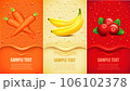 Drinks and juice background with drops and carrot, banana, cranberry	 106102378